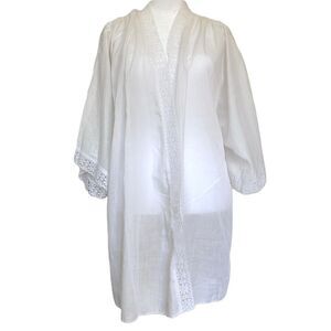 Vintage Robe House Coat White Eyelet Lace Cotton Caftan Women's One Size